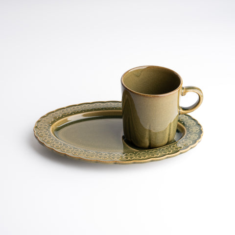 Olive Clover Mug With Saucer