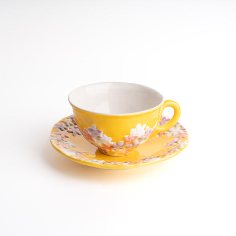 Seto Ware Uki-Bana Cup With Saucer - Yellow