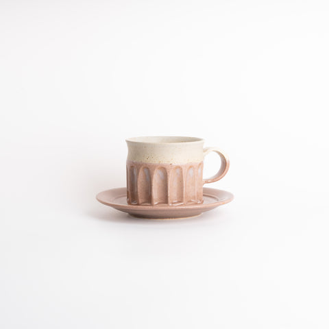 Handmade Crude Ceramic Mug & Saucer - Pink