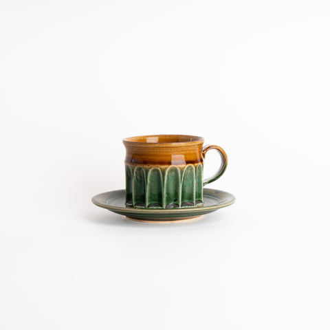 Handmade Crude Ceramic Mug & Saucer - Green