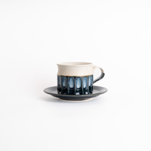 Handmade Crude Ceramic Mug & Saucer - Navy