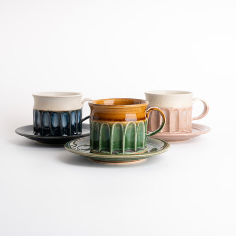 Handmade Crude Ceramic Mug & Saucer - Green