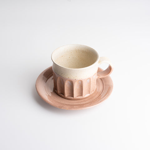 Handmade Crude Ceramic Mug & Saucer - Pink