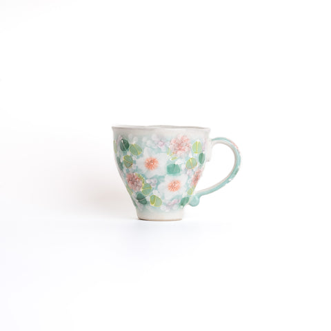 Yuzuriha Handmade Flower Mug - 緑彩小紋