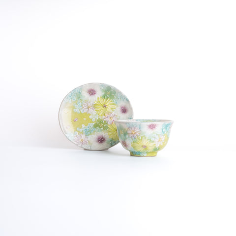 Yuzuriha Handmade Flower Tea  Cup With Saucer Set - 彩小花紋