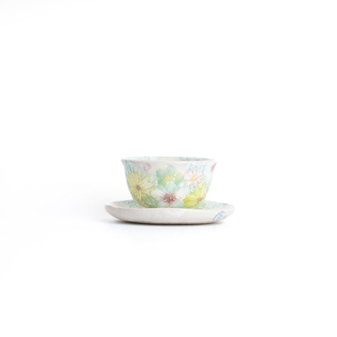 Yuzuriha Handmade Flower Tea  Cup With Saucer Set - 彩小花紋