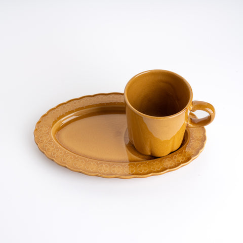 Clover Pattern Mug & Saucer - Ginger