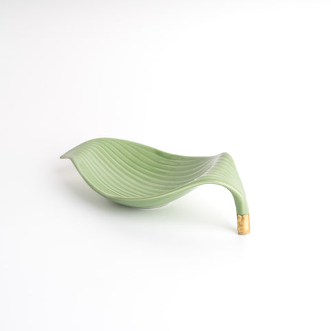 Kouringama leaf-shape shallow plate (Green with metal gold)