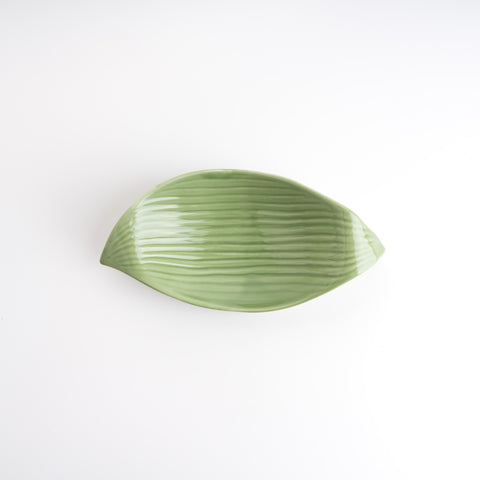 Kouringama leaf-shape shallow plate (Green with metal gold)