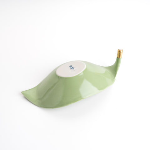 Kouringama leaf-shape shallow plate (Green with metal gold)