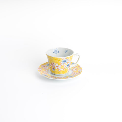 Arita Ware Sakura Coffee Cup w/ Saucer Set - Yellow