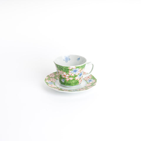 Arita Ware Sakura Coffee Cup w/ Saucer Set - Green