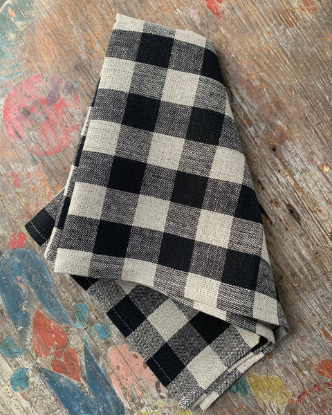 Linen Kitchen Cloth - Black Check