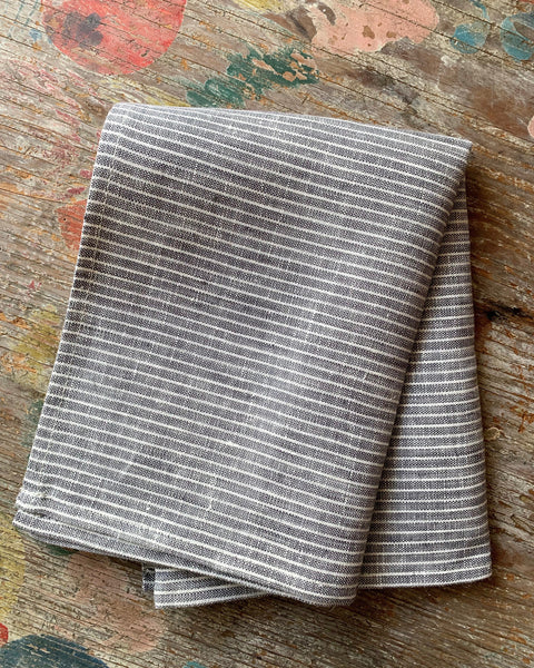 Linen Kitchen Cloth - Gray Thin White Stripe