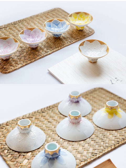 Arita Ware Hand-Painted Lotus Tea Cup Gift Set