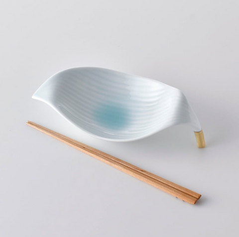 Kouringama leaf-shape shallow plate - White&Blue