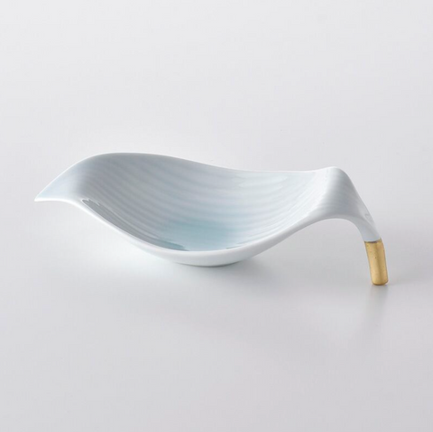 Kouringama leaf-shape shallow plate - White&Blue