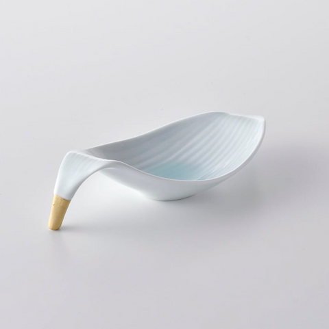 Kouringama leaf-shape shallow plate - White&Blue